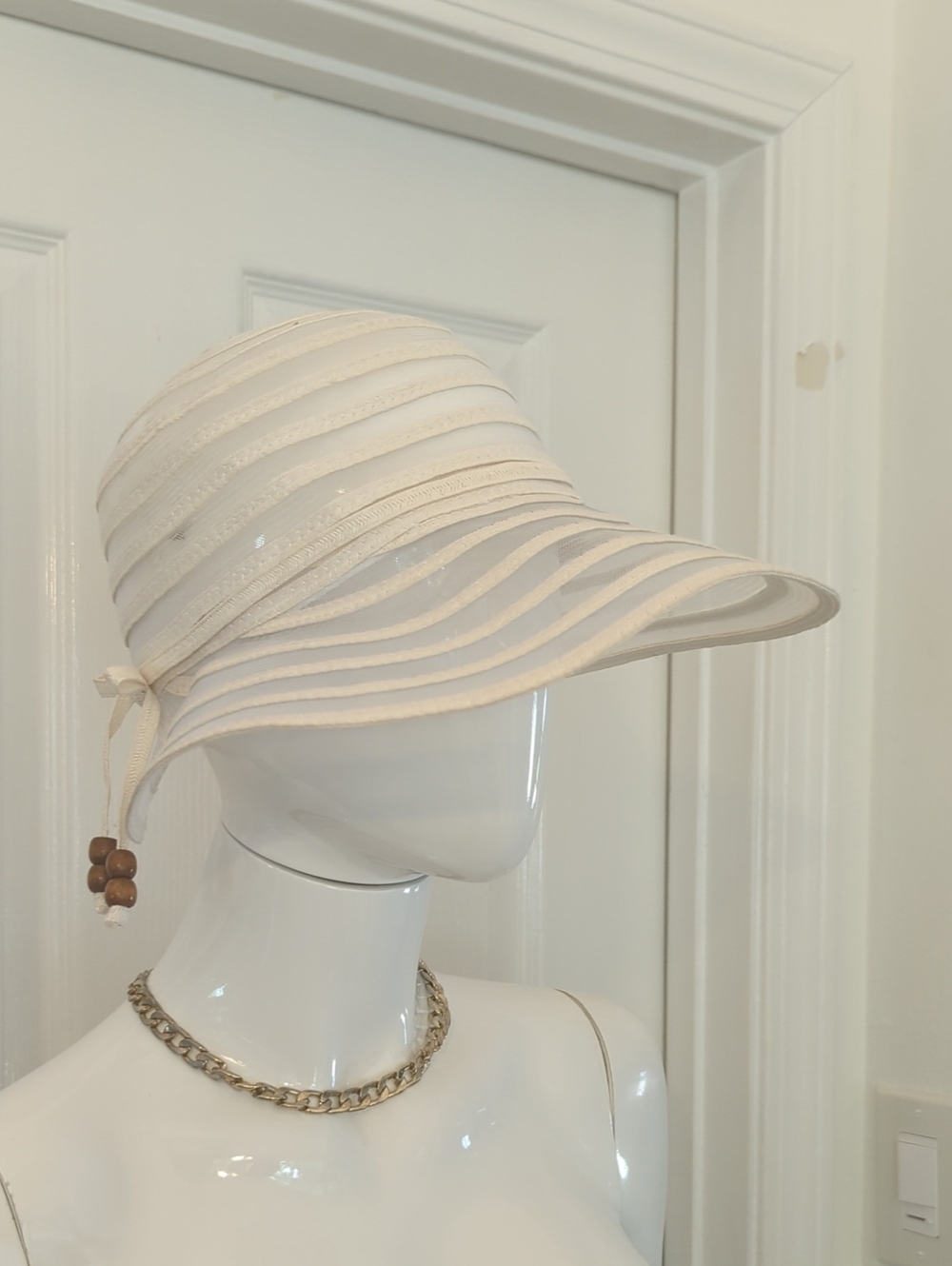Vintage Cruise Club Striped Summer Sun Hat  White